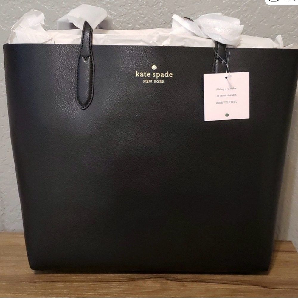 Kate Spade leather REVERSABLE Classic Black / Black striped Tote